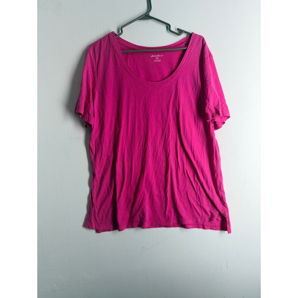 Eddie Bauer Magenta Pink Scoop Neck Short Sleeve Tee Shirt XL Womens Basic Top